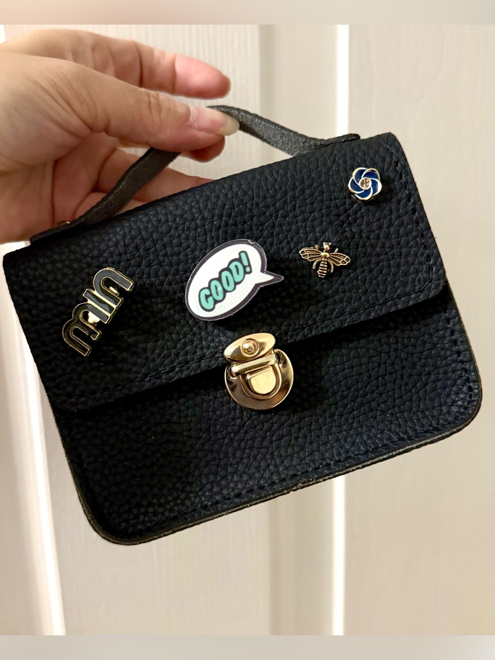 Black Mini Pebbled Leather Crossbody Bag /Bag charm